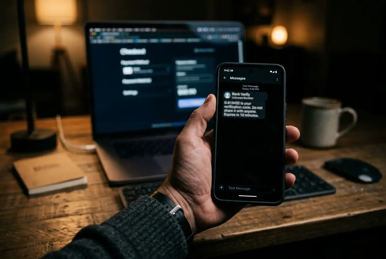 Smartphone che riceve un codice OTP via SMS per autorizzare un pagamento Postepay su un casino online