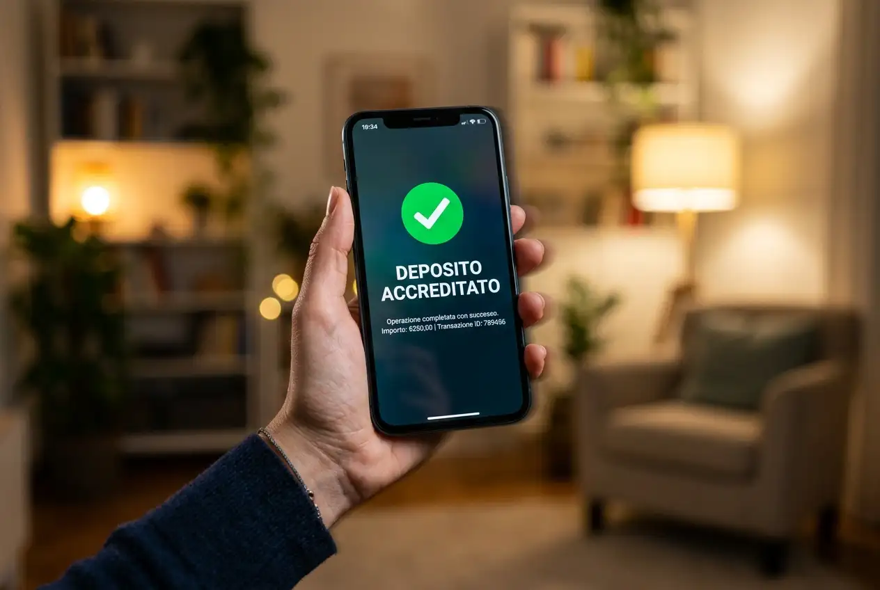 Notifica di deposito Postepay accreditato in pochi secondi sul conto di gioco