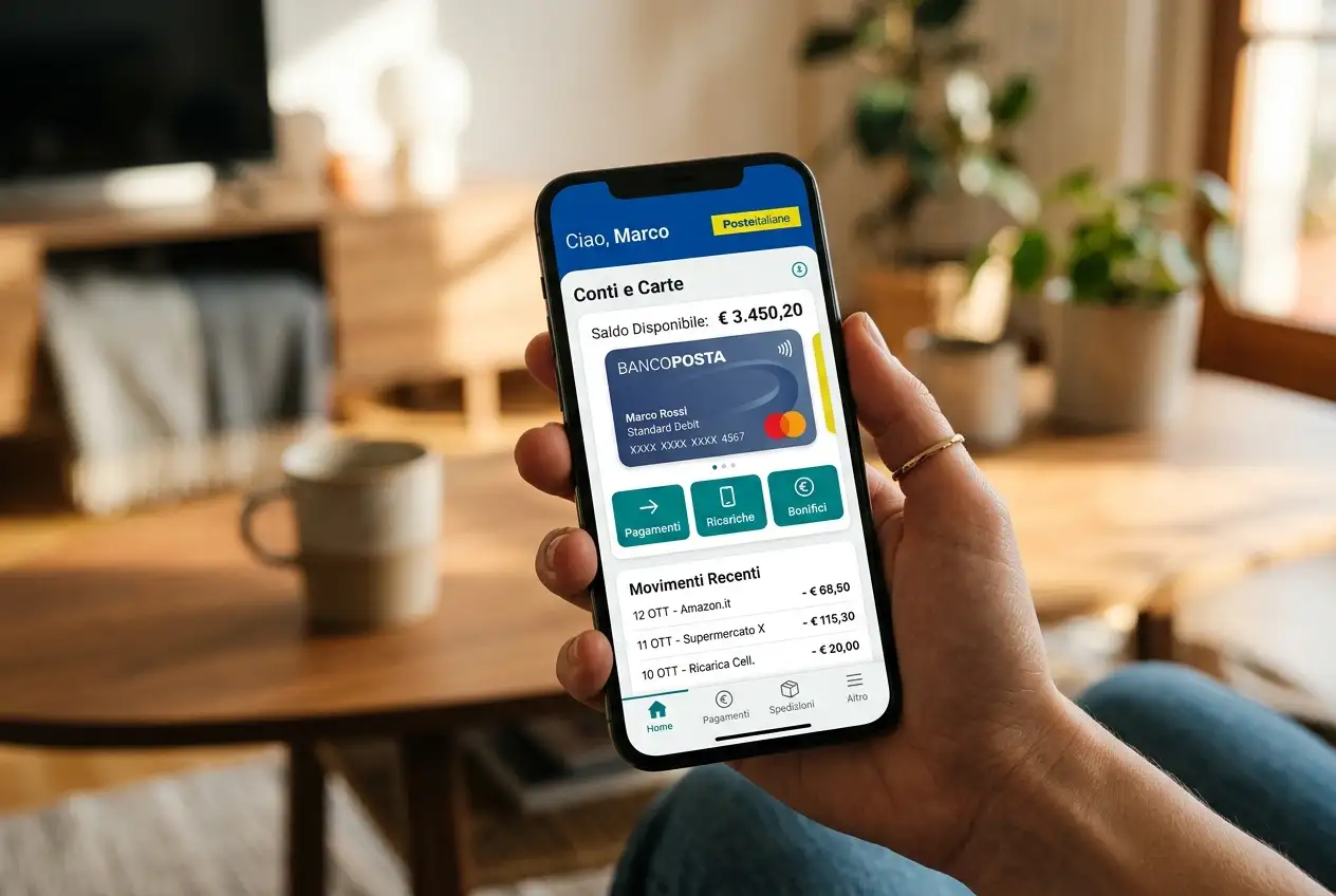 Nuova App Poste Italiane unificata su smartphone con notifica push per autorizzare un deposito al casino