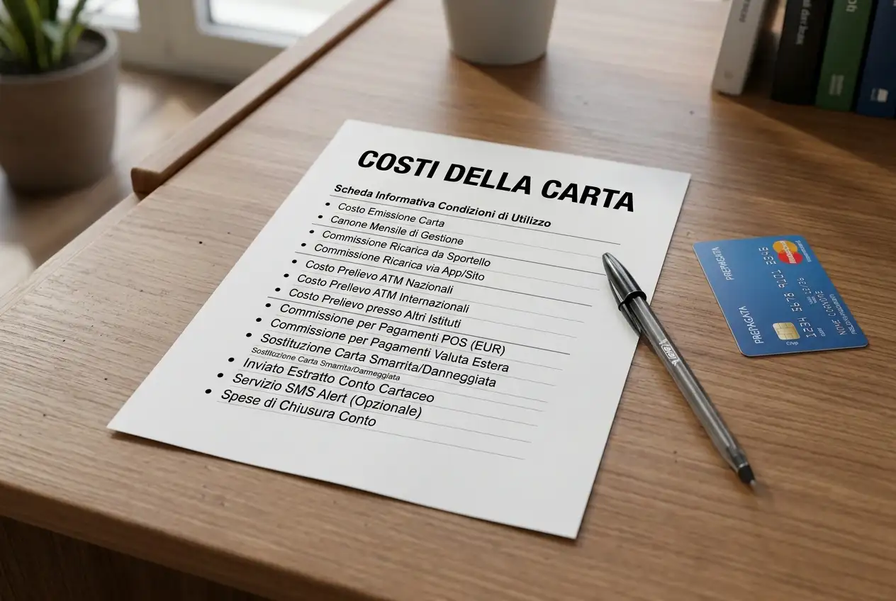 Documento delle condizioni della Postepay Evolution con costo di attivazione e canone annuo