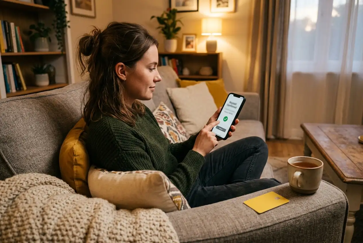 Persona che effettua un deposito sul conto di gioco dall'app con la Postepay