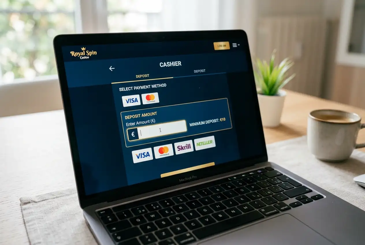 Cassa di un casino online con la soglia di deposito minimo da cinque euro evidenziata