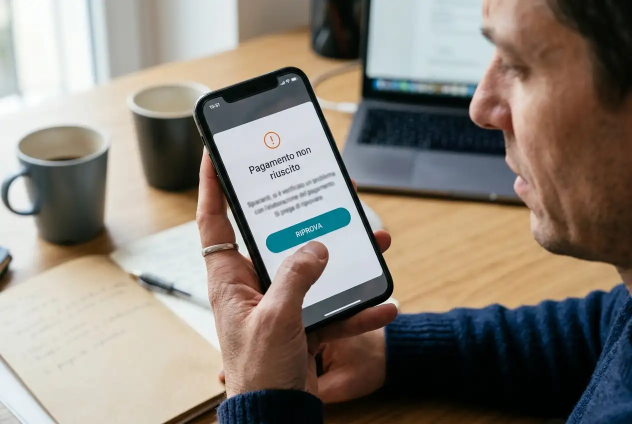 Avviso di deposito Postepay non riuscito sullo schermo con messaggio di errore della cassa