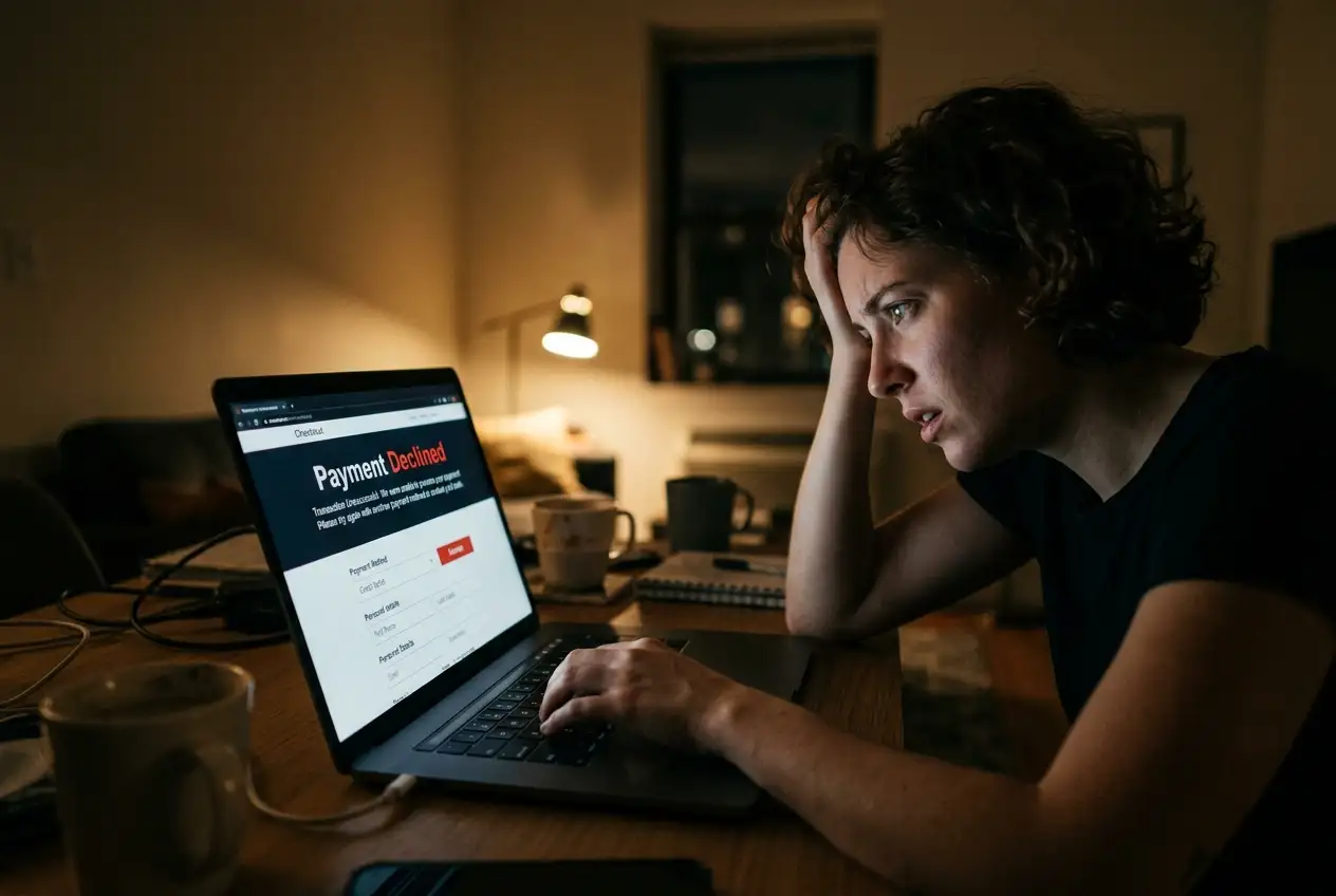 Schermata di errore di un pagamento Postepay rifiutato nella cassa di un casino online